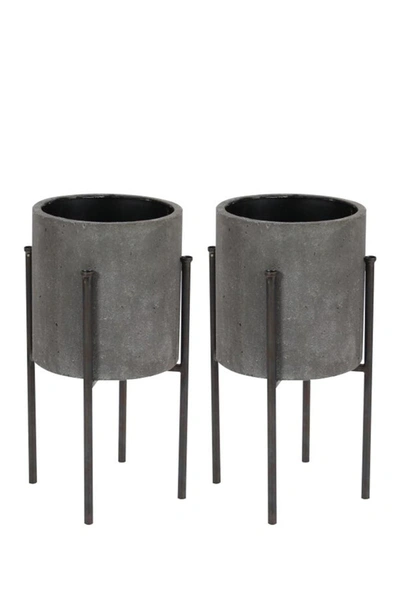 Shop Willow Row Gray Metal Modern Planter With Removable Stand In Grey