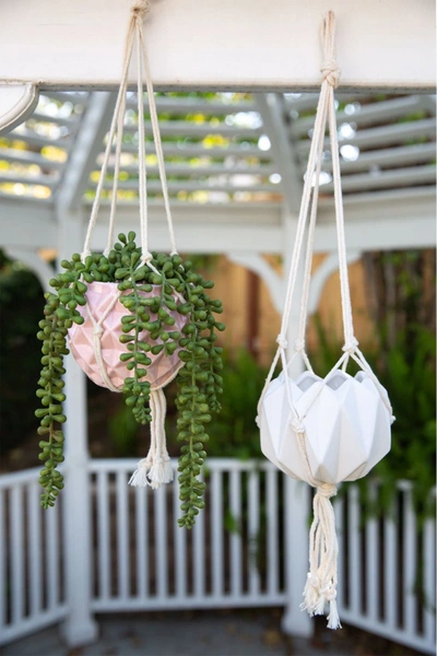 Shop Flora Bunda Pink Ceramic Macramé Hanging Planter