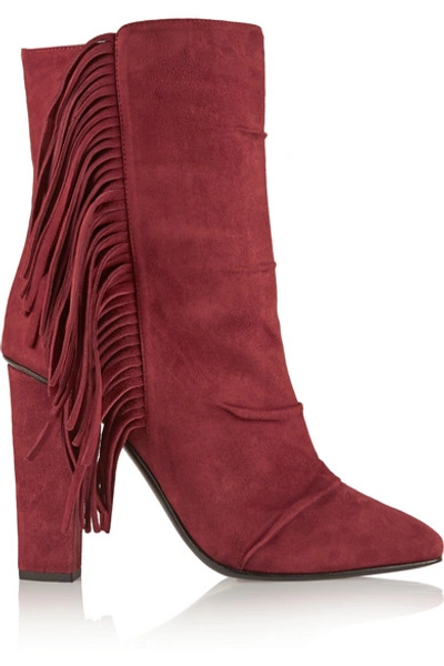 Giuseppe Zanotti Woman Fringed Suede Boots Burgundy In Red
