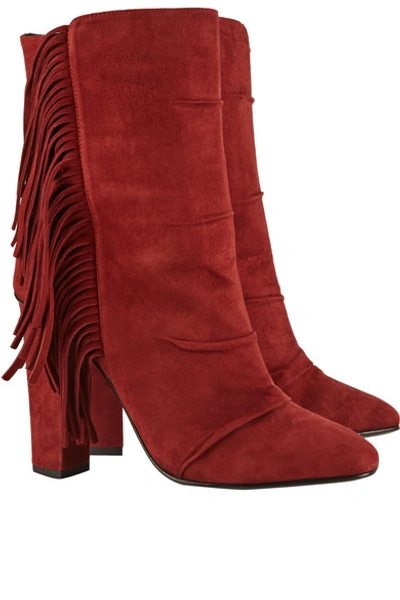 Shop Giuseppe Zanotti Fringed Suede Boots In Red