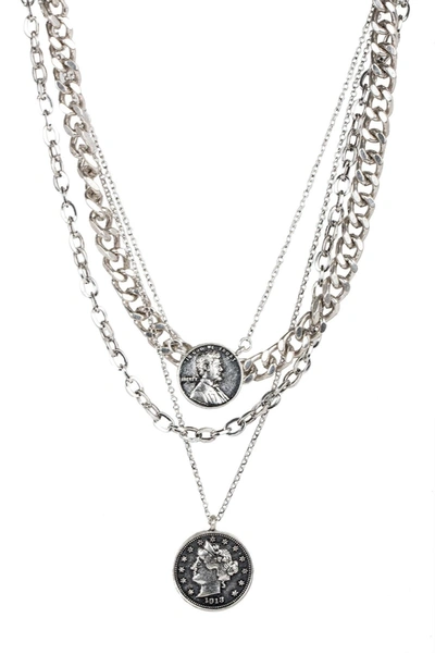 Shop Saachi Silver Plated Coin Layered Chain Necklace