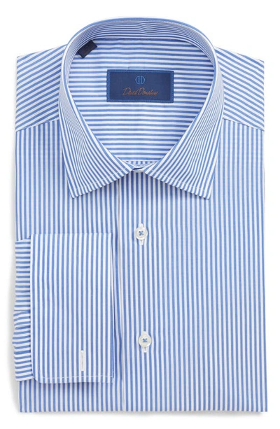 Shop David Donahue Regular Fit Stripe Dress Shirt In Blue/ White