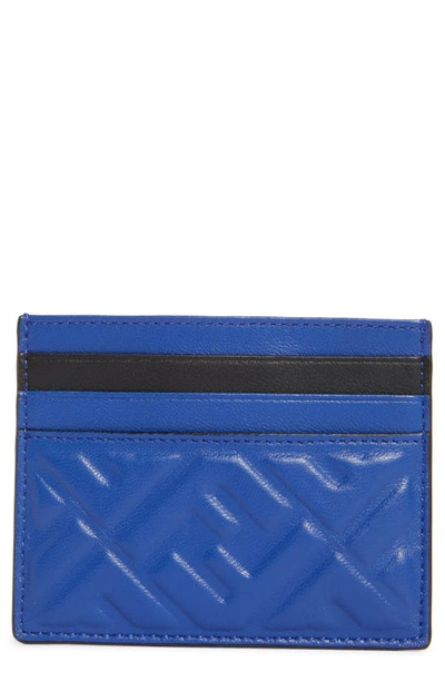 Shop Fendi Ff 1974 Logo Embossed Leather Card Holder In Neon Bluepalladium