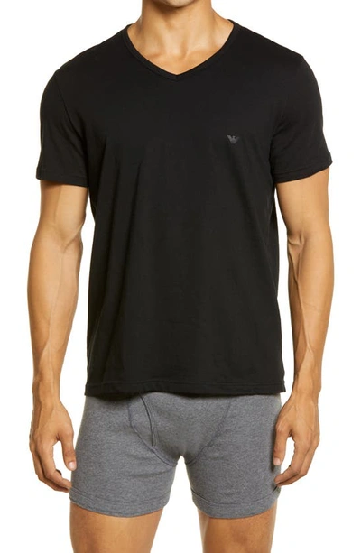 Shop Emporio Armani 3-pack Cotton V-neck T-shirts In Black/ Black/ Black