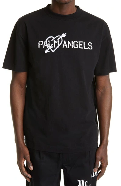 Shop Palm Angels Pierced Heart Logo Tee In Black White