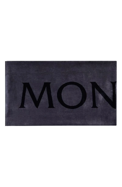 Shop Moncler Terry Logo Beach Towel In Dark Grey