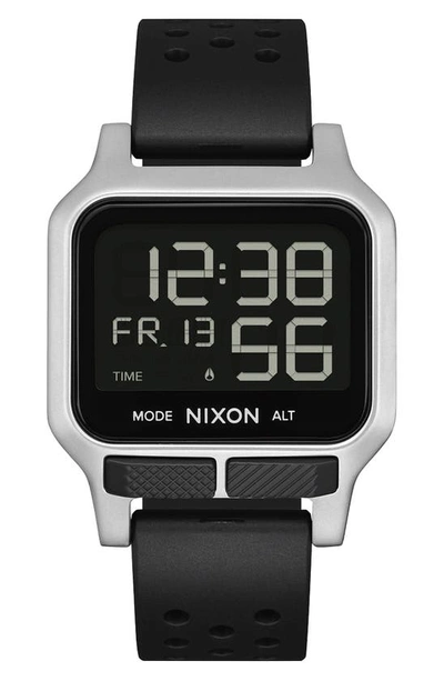 Shop Nixon Heat Digital Rubber Strap Watch In Silver