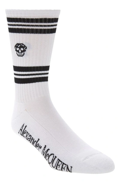 Shop Alexander Mcqueen Stripe Skull Socks In White/ Black