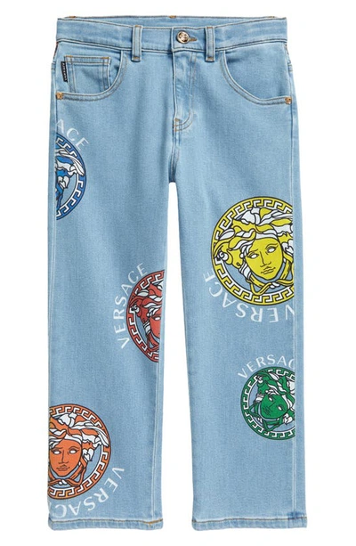 Shop Versace Kids' Medusa Amplified Jeans In Blue Multi