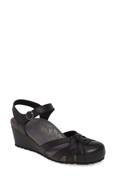 Shop Aetrex Lindsay Wedge Sandal In Black Leather