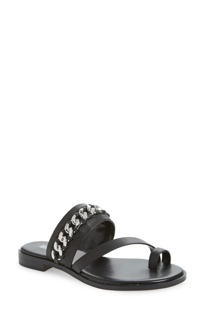 Shop Michael Michael Kors Bergen Curb Chain Slide Sandal In Black Vachetta Leather