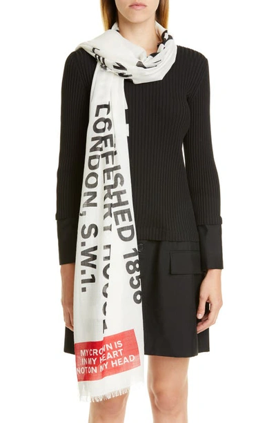 Shop Burberry Logo Graphic Wool & Silk Scarf In White