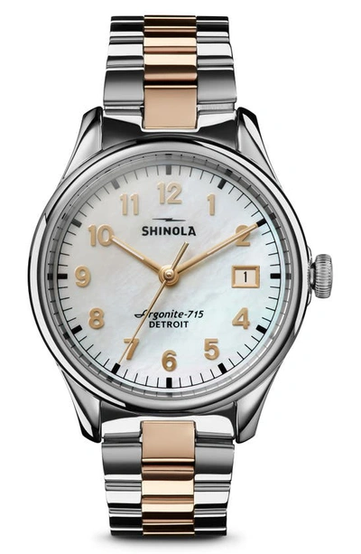 Shop Shinola The Vinton Bracelet Watch, 38mm In Silver/ Mop/ Gold