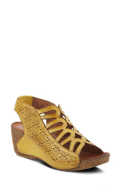 Shop Spring Step Inocencia Wedge Sandal In Yellow Leather