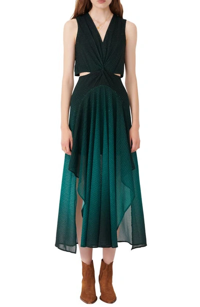 Shop Maje Metallic Cutout Detail Sleeveless Dress In Dark Green