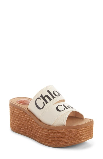 Shop Chloé Woody Logo Espadrille Platform Slide Sandal In White