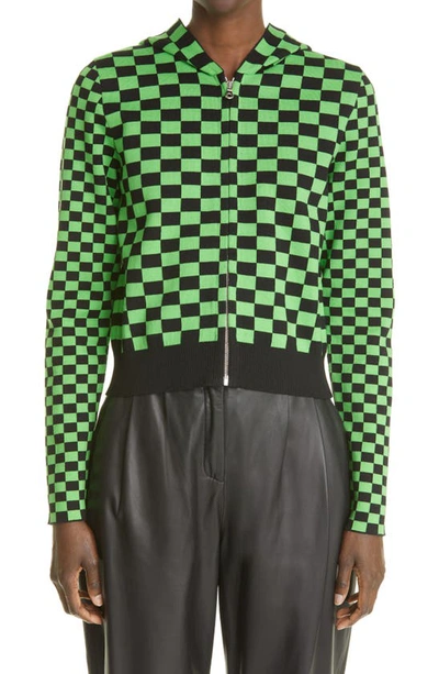 Shop Molly Goddard Owen Checkerboard Jacquard Sweater Hoodie In Green/ Black Checkerboard