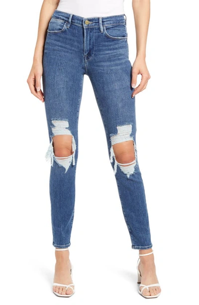 Shop Frame Le High Skinny Ankle Jeans In Van Ness Rips
