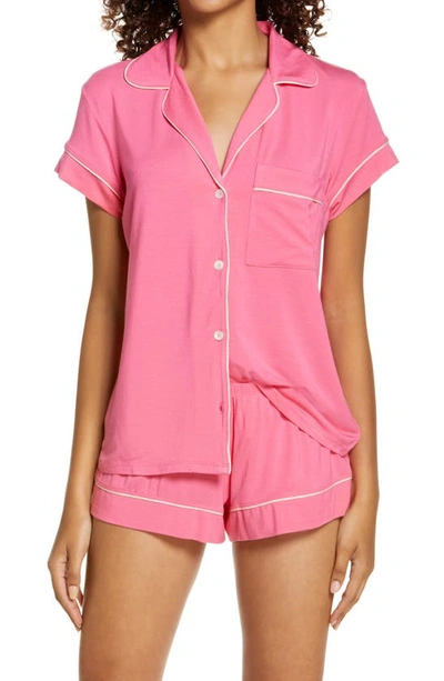 Shop Eberjey Gisele Jersey Knit Shorty Pajamas In Bright Pink/ Bellini