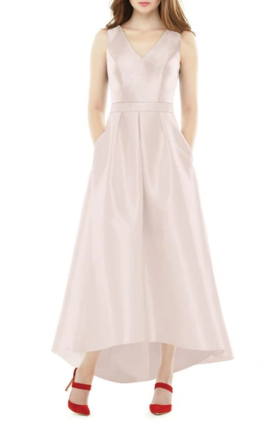 Shop Alfred Sung Satin High/low Gown In Blush