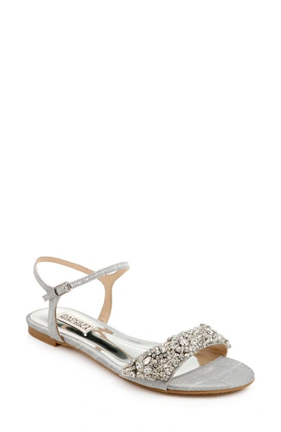 Shop Badgley Mischka Carmella Crystal Embellished Sandal In Silver Fabric