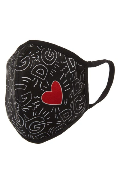 Shop Dolce & Gabbana Adult Logo & Heart Print Contoured Face Mask In Dg Logo And Heart Print