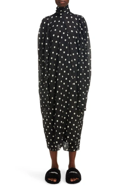 Shop Balenciaga Balenciga Long Sleeve Polka Dot Creased Rib Dress In Black/white