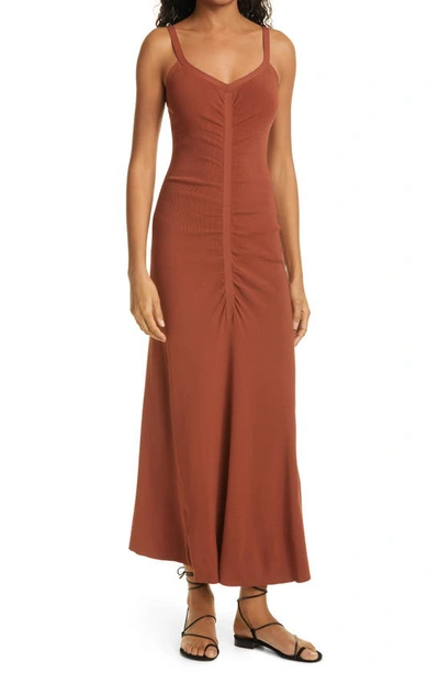 Shop A.l.c Dionne Ruched Rib Sweater Dress In Deep Amber