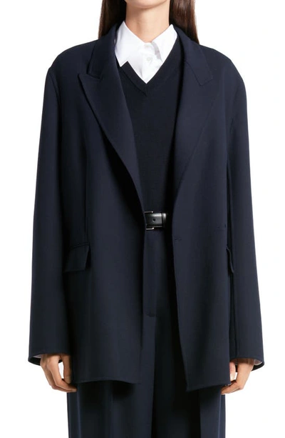 Shop The Row Tristan Double Breasted Wool Jacket In Dark Navy
