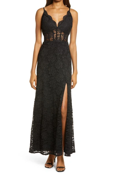 Shop Morgan & Co. Corset Lace Sleeveless Gown In Black