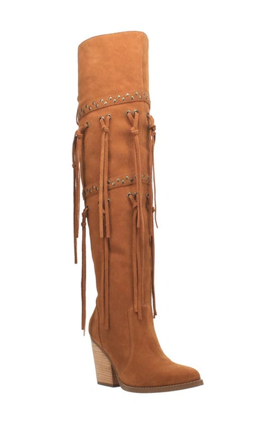 Shop Dingo Witchy Woman Fringe Over The Knee Boot In Whiskey Leather