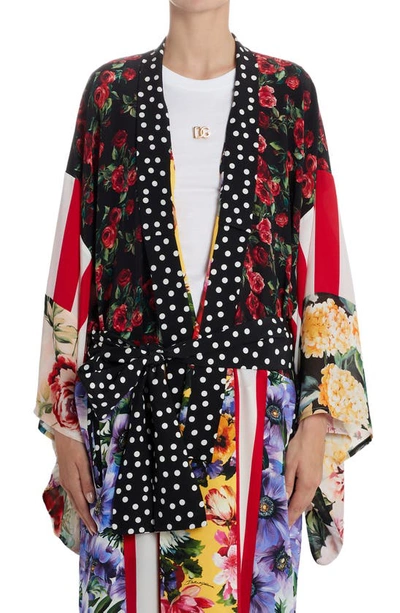 Shop Dolce & Gabbana Patchwork Silk Crepe De Chine Robe In Multi