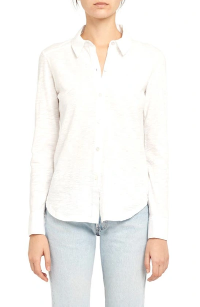 Shop Theory Riduro C.nebulous Organic Cotton Slub Long Sleeve Button-up Shirt In White