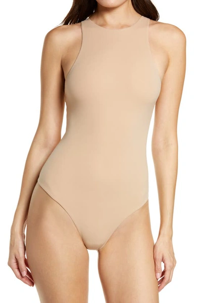 Shop Skims Fits Everybody High Neck Bodysuit In Clay