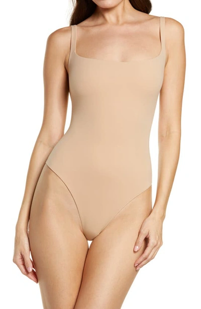 Shop Skims Fits Everybody Square Neck Bodysuit In Clay