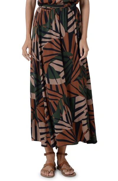 Shop Molly Bracken Frond Print Wrap Maxi Skirt In Bamboo Brown