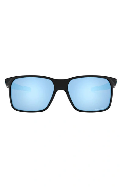 Shop Oakley 59mm Polarized Rectangle Sunglasses In Polished Black/ Prizm Deep H2o