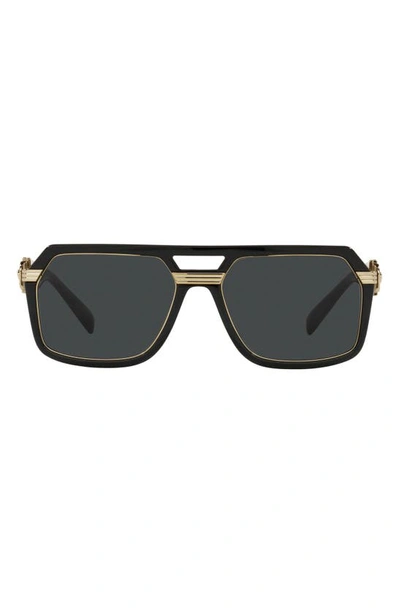 Shop Versace 58mm Aviator Sunglasses In Black/ Dark Grey