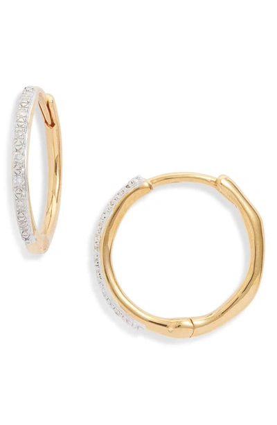 Shop Monica Vinader Small Riva Wave Diamond Hoop Earrings In Yellow Gold