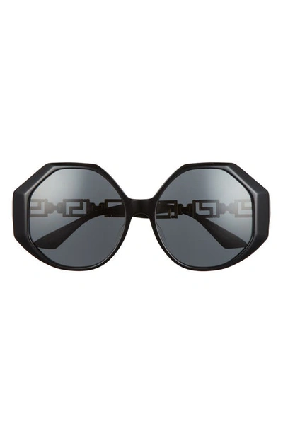Shop Versace 59mm Round Sunglasses In Black/ Dark Grey