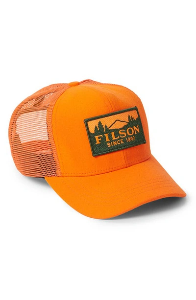 Shop Filson Logger Trucker Hat In Blaze Orange