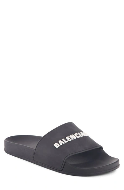 Shop Balenciaga Logo Slide Sandal In Black