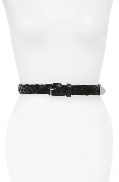Shop Rebecca Minkoff Braided Leather Belt In Black / Nickel