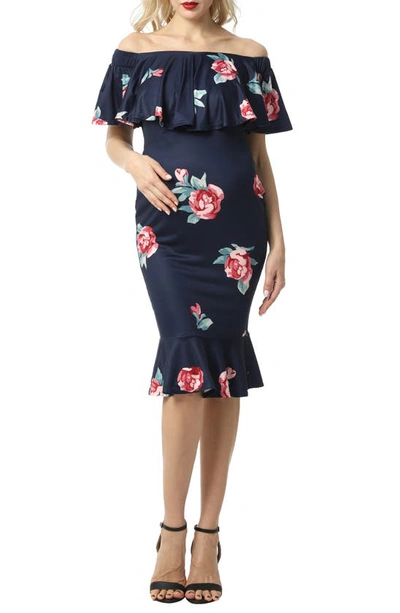 Kimi And Kai Shyna Off The Shoulder Maternity Dress In Navy