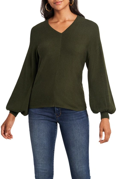 Shop 1.state Ribbed Balloon Sleeve Cotton Blend Sweater In Olive Tree