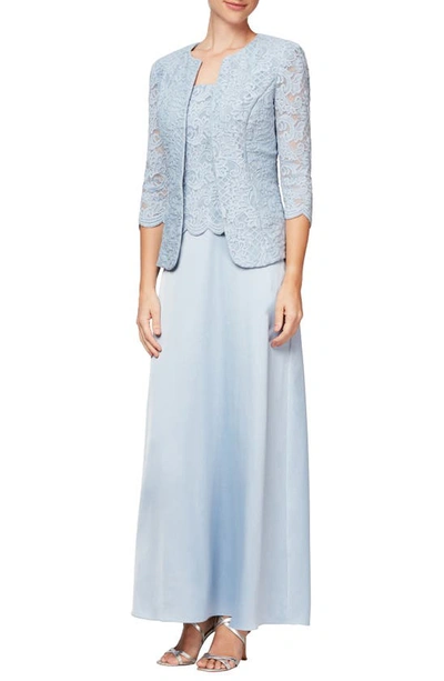 Shop Alex Evenings Embroidered Lace Mock Two-piece Gown With Jacket In Hydrangea