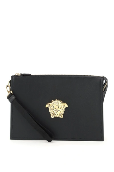 Shop Versace La Medusa Large Clutch Bag In Black