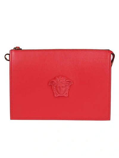 Shop Versace La Medusa Large Clutch Bag In Red