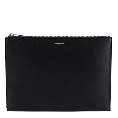 Shop Saint Laurent Logo Zipped Clutch In Black