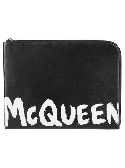 Shop Alexander Mcqueen Logo Clutch Bag In Black